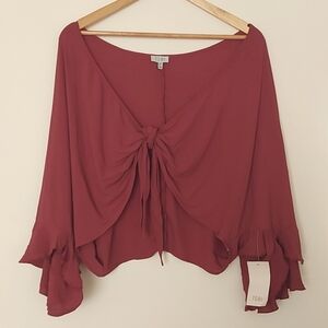 NWT Tobi Tie Front Top Burgundy Size Small